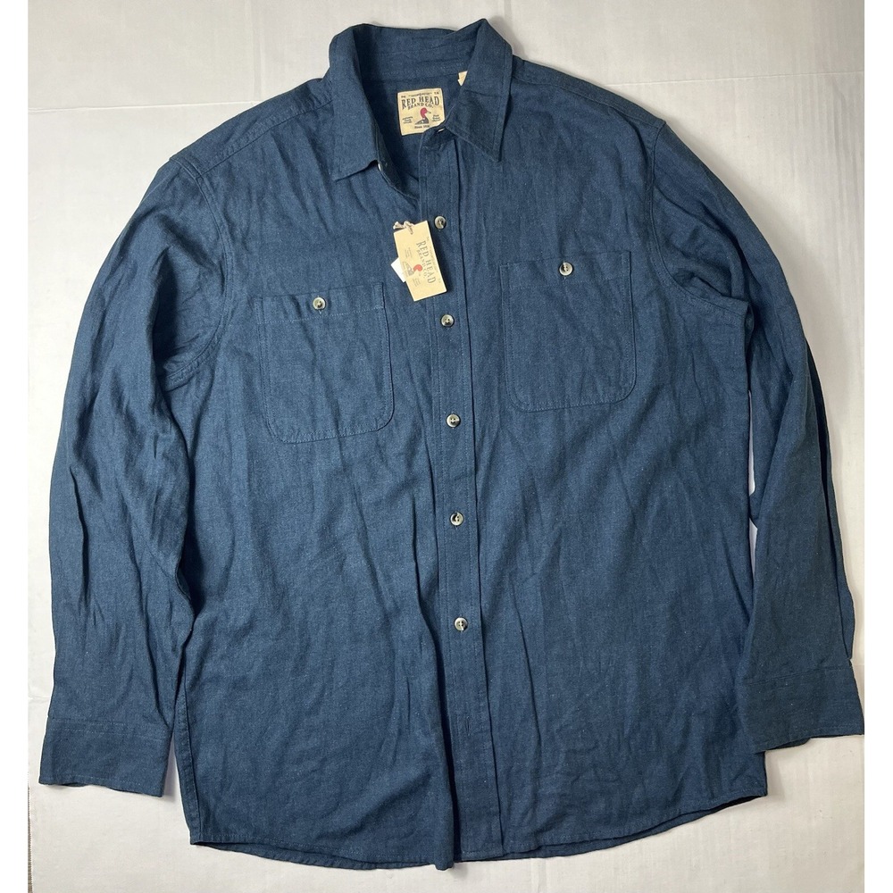 Red Head Brand Men's LargeCasual Flannel Coal Blue Long Sleeve Button Down Shirt